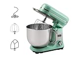 Bestron Küchenmaschine, Super Silent (65db) 4-1 Küchenmaschine mit DC-Motor, 6 Liter Rührschüssel, inkl. Knethaken, Rührbesen und Teigschläger, 6 Geschwindigkeitsstufen + Pulsefunktion, Farbe: Mint