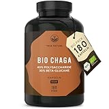 Bio Chaga Extrakt - 180 Kapseln - 1200mg Bio Extrakt (10:1) 12.000mg - 40% Polysaccharide - 30% Beta Glucane - Schiefer Schillerporling Pulver - Deutsche Produktion - TRUE NATURE®