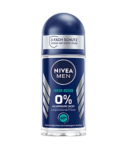 NIVEA MEN Fresh Ocean Deo Roll-On (50 ml), Deo ohne Aluminium (ACH) mit 48h Schutz, Deodorant mit NIVEA MEN Pflegekomplex und antibakteriellen Wirkstoffen