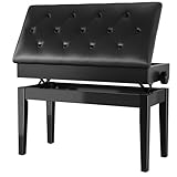 Klavierhocker Höhenverstellbar 72x33x48-58CM, Pianobank mit Stauraum, Klavierbank mit PU Lederkissen, Keyboardbank Klavierstuhl Heavy Duty Holz Doppel Tastatur Piano Bench bis 200KG Belastbar, Schwarz