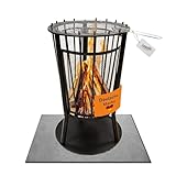 Lemodo Feuerkorb mit Grillgitter – Robuste Feuerstelle für Garten & Terrasse, Feuerkorb mit Funkenschutz & Ascheauffang, abnehmbares Grillgitter, Outdoor-Feuerschale für gemütliche Abende