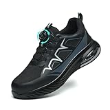 MIEHUIAI Arbeitsschuhe Herren Damen Sicherheitsschuhe Leicht Stahlkappenschuhe rutschfest Atmungsaktiv Sportlich Stahlkappen Sneaker(Schwarz,42EU)