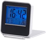 PEARL Digitalwecker: Kompakter Digital-Reisewecker mit Thermometer, Kalender und Timer (Mini LED Uhr mit Batterie, Reisewecker Digital klappbar, Temperaturanzeige)