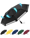 Chakipee Regenschirm Sturmfest Taschenschirm mit Reflexstreifen Schwarz Umbrella Kompakter Reise Winddichter Automatik Auf und Zu Doppelt Belüftetes Vordach 8 Rippen für Herren Damen Kinder