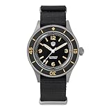 watchdives Taucheruhr für Herren, Vintage WD50 Fathoms NH35 NH38 Automatikuhren, 40 mm, Gewölbtes Glas, 300 m wasserdichte Taucherarmbanduhr, Schwarzes Zifferblatt mit Nylon-Uhrenarmband