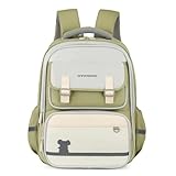 Treer Rucksack Kinder, Stilvoll Kinderrucksack Jungen Mädchen, 15,6 Zoll，Rucksack Kinder ab 6 Jahre, Kinderrucksäcke 6-12 jahre, Schulranzen Klassenstufen 1-3 (Blattgrün)