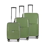 Stratic Bright+ Hartschalen-Koffer Trolley Koffer-Set Reisekoffer, wasserabweisend, 4 Rollen, erweiterbar, TSA-Schloss (Größe S,M,L,Olive)