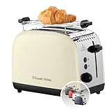 Russell Hobbs Toaster [für 2 Scheiben] Colours Plus Edelstahl Creme (extra breite Toastschlitze, inkl. Brötchenaufsatz, 6 Bräunungsstufen + Auftaufunktion, Lift & Look-Funktion, 1600W) 26551-56