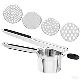 Kartoffelpresse - Edelstahl Kartoffelpresse - Robuste Kartoffelpresse mit 4 Einsätzen, Ergonomischer Griff, Leicht zu Reinigen, Perfekt für Kartoffelpüree und Babynahrung