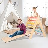 Lischwert Klettergerüst Indoor, 3-in-1 Montessori kletterdreieck mit Rutsche, Kletterbogen, Stabilem Bunter Baby-Klettergerüst und Kletterdreieck für Kinder von 1-6 Jahren (Multicolor-3IN1)