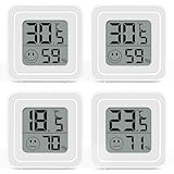 PQETBV Hygrometer Thermometer, 4 Stück Mini Digitales Thermometer, Raumthermometer Innen, Digitale Luftfeuchtigkeitsmessgerät für Innenraum, Büro, Weinkeller, Gewächshaus