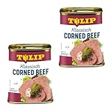 TULIP 2x Corned Beef 340 g | Klassisches Frühstücksfleisch in der Dose | Zartes gepökeltes Fleisch in der Konserve | Konservenfleisch mit 98% Rindfleisch