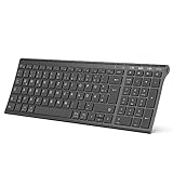 iClever BK10 Bluetooth Tastatur, kabellose wiederaufladbare Tastatur mit 3 Bluetooth Kanälen, Stabile Verbindung, Ultraslim Ergonomisches Design, Funk Tastatur für iOS, Android, Windows, Schwarz