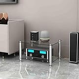 MegLob Temperned Glass AV -Medienstand, Bodenreiche Medienkonsole, Dexule Audio Tower Rack, Professioneller Stereo -Standschrank, AV -Medienregal -Lagerschrank,Transparent 2 tiers