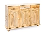 Inter Link – Landhausstil Kommode – Sideboard – Sideboard Buffet – Landhausstil – Beistellschrank - Kiefer massiv – 3 Türen – 3 Schubladen – Natur lackiert - Abaco