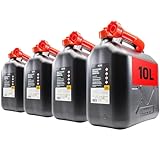 KOVA 4x Benzinkanister 10L SCHWARZ Kunststoff Dieselkanister Reservekanister Kraftstoffkanister 10 Liter Wasserkanister für Benzin Diesel Wasser AdBlue 10-Liter-Kanister & Außgießer 10 ltr Petrol Can