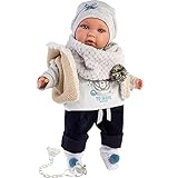 Llorens Puppe Enzo mit blauen Augen, Babypuppe mit weichem Körper, Puppenjunge inkl. trendigem Outfit und Schnuller, 42 cm