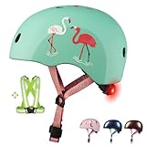 micro™ Kinderhelm | zertifizierte Sicherheit | mit LICHT | Fahrradhelm, Skate Helm für Kinder | Größen Verstellbarer Drehring & Magnetverschluss | stabil, sicher, leicht | + Weste (Flamingo, M)