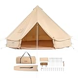 VEVOR Glockenzelt 4 x 2,5 m Jurten Zelt TC-Baumwolle und robusten Eisenstangen mit Einer PVC-Bodenplane Campingzelt 6 Personen Familienzelt 8 Fenster Gruppenzelt für Outdoor-Abenteuer