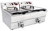 Beeketal 'BWF-162' Profi Gastronomie Doppel Kaltzonen Fritteuse (2 x 16l Volumen für max. 2 x 11l Öl) Edelstahl Gastro Imbiss Friteuse mit Doppelheizspirale und Fettablaufhahn - 400V Starkstrom