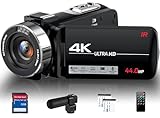 Videokamera Camcorder 4K, 44MP Vlogging Kamera für YouTube, 18X Digitaler Zoom 3,0-Zoll-IPS-Bildschirm Camera, IR Nachtsicht Webcam Videokemera mit Mikrofon, Fernbedienung, 2 Akkus und 32GB SD Karte