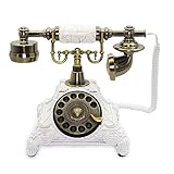 CERRXIAN Retro-Festnetztelefon mit Wählscheibe, Antik-Telefon mit Wählscheibe, Festnetztelefon aus Kunstharzimitat, dekoratives Heimbürotelefon (White-117CS)