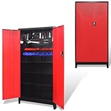 Gecheer Werkzeugschrank, 2 Türen, Stahl, Schwarz/Rot, 90 x 40 x 180 cm