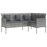 vidaXL Sofa in L-Form mit Kissen Gartensofa Lounge Gartenmöbel Sitzgruppe Couch Sofagarnitur Sitzgarnitur Terrassenmöbel Poly Rattan Grau