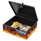 Uniclife feuerfeste Dokumentenbox mit Schlüsselschloss & Griff, 32,5 x 27 x 10 cm, große Schlossbox für A4-Papier, wasserfeste Safe-Box für Wertsachen, Bargeld, tragbare Sicherheits-Metalltruhe