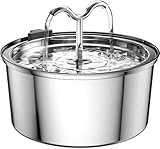 MIXC Katzenbrunnen 3.2L Katzentrinkbrunnen aus Edelstahl 2 Wasserauslässe Trinkbrunnen für Katze und Hunde Extrem Leiser Wasserbrunnen mit Schwamm und Kohlefilter
