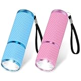 AXFEE LED Taschenlampe, 2 Stück Wasserdicht Taschenlampe Klein Hell mit 9 LED, Aluminium Kindertaschenlampe, Taschenlampen mit Lanyard und Gummigriff für Camping Wandern Notfall Outdoor(Rosa + Blau)