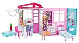 Barbie-Haus mit Küche, Schlafzimmer, Badezimmer, Pool, komplett eingerichtet Möbeln, verschließbar mit Aufbewahrungsgriff, Puppen, Geschenke für Kinder ab 3 Jahren,GWY84