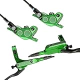 Hapihom Hydraulisches Scheibenbremsen-Set, 4-Kolben Fahrrad Hydraulische Scheibenbremse, Hydraulische Bremse Fahrrad aus Aluminiumlegierung, Fahrrad Scheibenbremse Set Vorne Und Hinten Grün