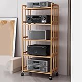 Elitix HiFi Rack 5-stufiger AV-Komponenten-Medienständer, Stereoschrank, Audio-Video-Turm, Verstellbares Audio-Rack, Offenes Regal, CD-Player, Konsolen-Organizer(Natural)