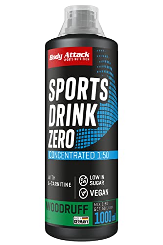 Body Attack Zero Sports Drink, Woodruff / Waldmeister, 1x 1000 ml / 200 Portionen - Made in Germany - Sportgetränkekonzentrat, zucker- und fettarm, vegan