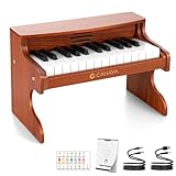 CAHAYA Kinderklavier Holz – 25 Tasten Digitales Lernpiano für Kinder ab 3 Jahren – Musikspielzeug mit Liedbuch, Sticker, Mikrofonanschluss – Geschenk für Jungen & Mädchen