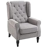 HOMCOM Ohrensessel Sessel mit Tufting, hoher Rückenlehne, Gepolstert Loungesessel mit abgerundeten Armlehnen, Holzbeine, für Schlafzimmer, Wohnzimmer, bis 160 kg, Grau