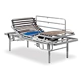 Gerialife® Verstärktes elektrisches Gelenkbett, 5-Fach höhenverstellbar (105 x 200 cm, Kabelsteuerung + verstellbare Beine + Geländer)