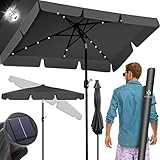KESSER® Sonnenschirm Balkonschirm Rechteckig LED Solar mit Kurbel Inkl. 2in1 Schutzhülle, Gartenschirm, Schirm 205 × 125cm für Balkon Garten & Terrasse verstellbar knickbar Anthrazit