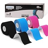 LiangMai Kinesiotapes - 3 Rollen 5cm x 5m Kinesiologie Tape Schwarz+Blau+Rosa Kinesiotape, wasserfestes & elastisches Physio Tape & Sporttape - hautfreundliche Tapes für Knie Schulter Ellenbogen