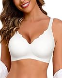HORISUN Ohne Bügel BH für Damen, Nahtloser Bequemer V-Ausschnitt Vollständiger Bralette für Große Brüste mit Unterstützung Kein Bügel kabelloser Komfort Tshirt BHS (Weiß L)