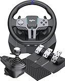 PXN V9 Gen2 Gaming Lenkrad mit Pedalen und Schaltung - Lenkrad PC, 270&900 Grad, Vibrationsfeedback, Hall Effekt Pedal, H Schalthebel, Schaltwippen, Tools APP - Spiele Lenkrad für PC, PS3, PS4, Xbox