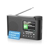 DAB Radio mit Bluetooth, Monodeal DAB Plus Radio mit 3' Zoll TFT Display, Zwei Wecker mit Schlummerfunktion, Wiederaufladbar Dab+ Radio Klein, Küchenradio mit Kopfhöreranschluss