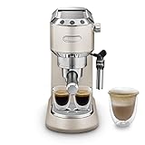 De'Longhi Dedica Metallics EC 785.BG – Espresso Siebträgermaschine, Espressomaschine mit professionellem Milchaufschäumer, nur 15 cm breit, für Kaffeepulver oder ESE Pads, 1 l Wassertank, beige