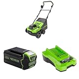 Greenworks 40V Akku Vertikutierer und Rasenharke mit bürstenlosem Motor, 3100 U/min, 38 cm Arbeitsbreite, 5 Tiefen, 45 L Auffangbehälter，40V 5Ah Akku & Ladegerät,