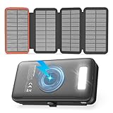 Wireless-Solar-Powerbank-27000mAh - FEELLE 22,5W Schnellladung USB-C Externer Akku Pack mit PD 4.0 QC 3.0 USB-Ausgang & 4 Solarpanel für Smartphones Tablets