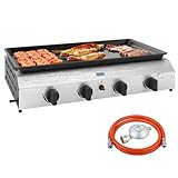 Outsunny Gasgrill 8000BTU/2,4 KW Grillwagen inkl 4 Edelstahl-Brenner Druckminderer Gasschlauch verstellbare Beine Kochplatte, BBQ Gartengrill für Balkon, Camping-Grill 77 x 44,5 x 19 cm