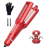 22/25/32/38mm Einstellbar Welleneisen für Haare - 4 In 1 Lockenstab für Beach Waves/Natürlich Wellen/Wasserwellen/Mermaid Waves, Verbrennungsschutz, Anzeige, 4 Temperaturen(140-210°C), Rot