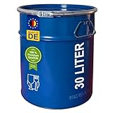 plasteo® 30 Liter Stahlfass Hobbock Deckelfass | Zyklon Absaugung Geeignet | Lebensmittelecht | UN-Zulassung | Made in DE | Mülleimer Behälter | 2 Griffe | Stabil Stapelbar