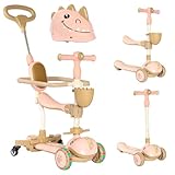 Twinly - Kinder Roller Scooter 3-in-1, Tretroller mit klappbarem Sitz & LED-Rädern, DINLY evolutiver Faltroller mit Helm, für Kinder von 1 bis 6 Jahren - bis 30 kg (Rosa)